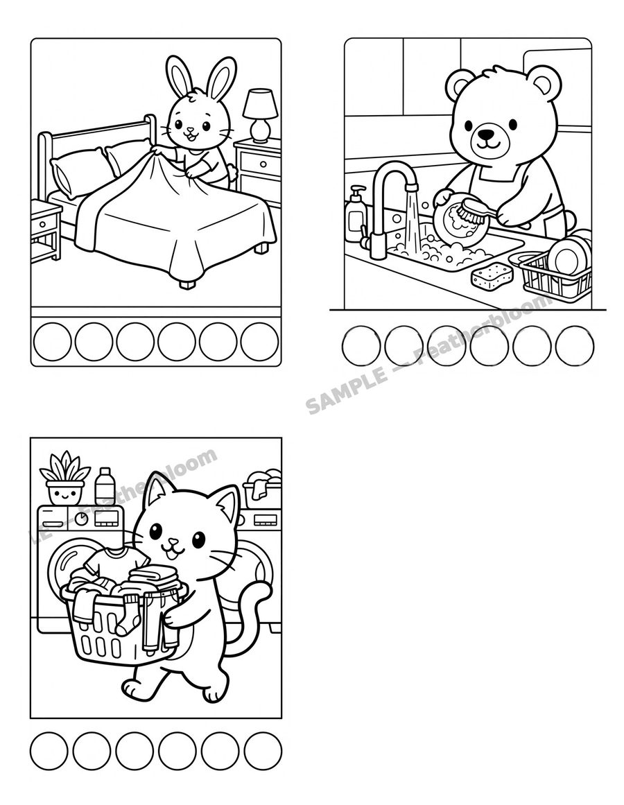Preview of Chore Friends mini pack printable coloring pages