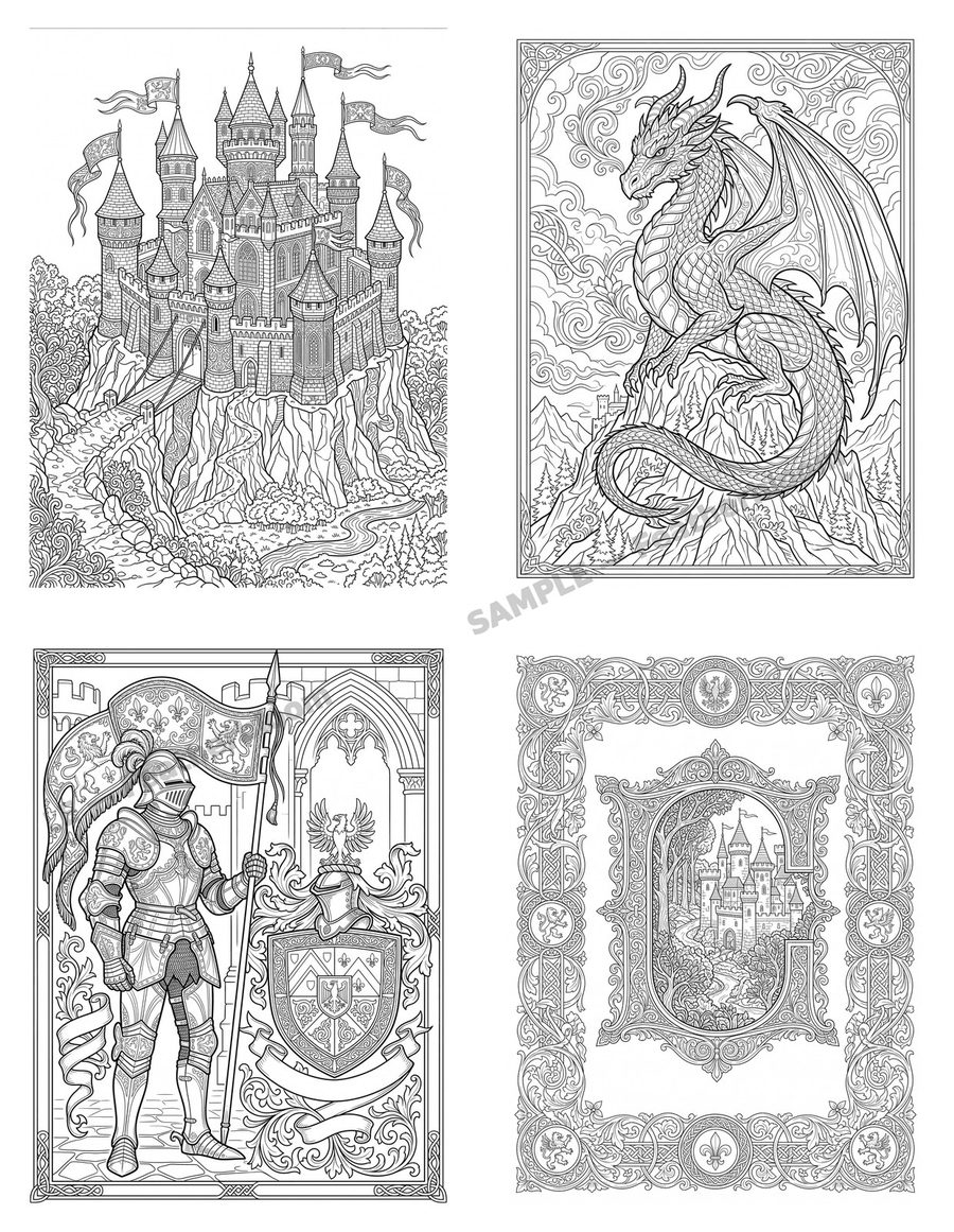 Preview of Illuminated Realms adult sample pack detailed coloring pages